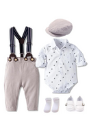 Autumn&Spring Baby Clothes Boys Set Gentleman Dress Romper Hat Shoes Children Wedding Suit Toddler Kids Birthday Costume