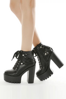 Heeled Boots for Women Platform Moto Boots Crude With High Heel Shoes Strap Black