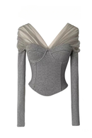 Girl Mesh Spliced T-shirts Women's Spring Autumn Inner Layering Short Bottoming Shirts