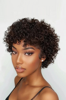 Bob Wig Natural Brown Full Machine Made Pre-Plucked Bangs Human Hair For Women