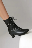 Female Boots Round Toe Block Heels 5cm Zipper Lace Up Belt Buckle Casual Mid Calf