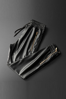 Men's Leather Pants Superior Quality Elastic Waist Jogger Pants PU Leather Motorcycle Trousers Biker's Pants