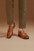 Luxurious Men's Brogues Handmade Bronze Buckles Double-Monk Shoes