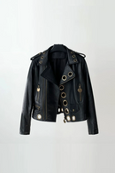 Genuine Leather Women Rivet Motorcycle Short Jacket Female Zipper Coats