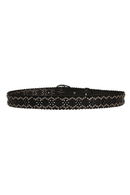Black beaded belt on a white background, Obroi