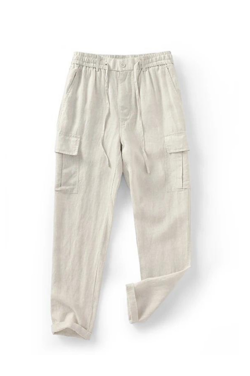 Linen Pants Men Pants Youth Streetwear Drawstring Straight Trousers Breathable Loose Pants