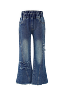 Flared Denim Jeans Pants for Girls Bell Bottom Pants Elastic Waist Bootcut