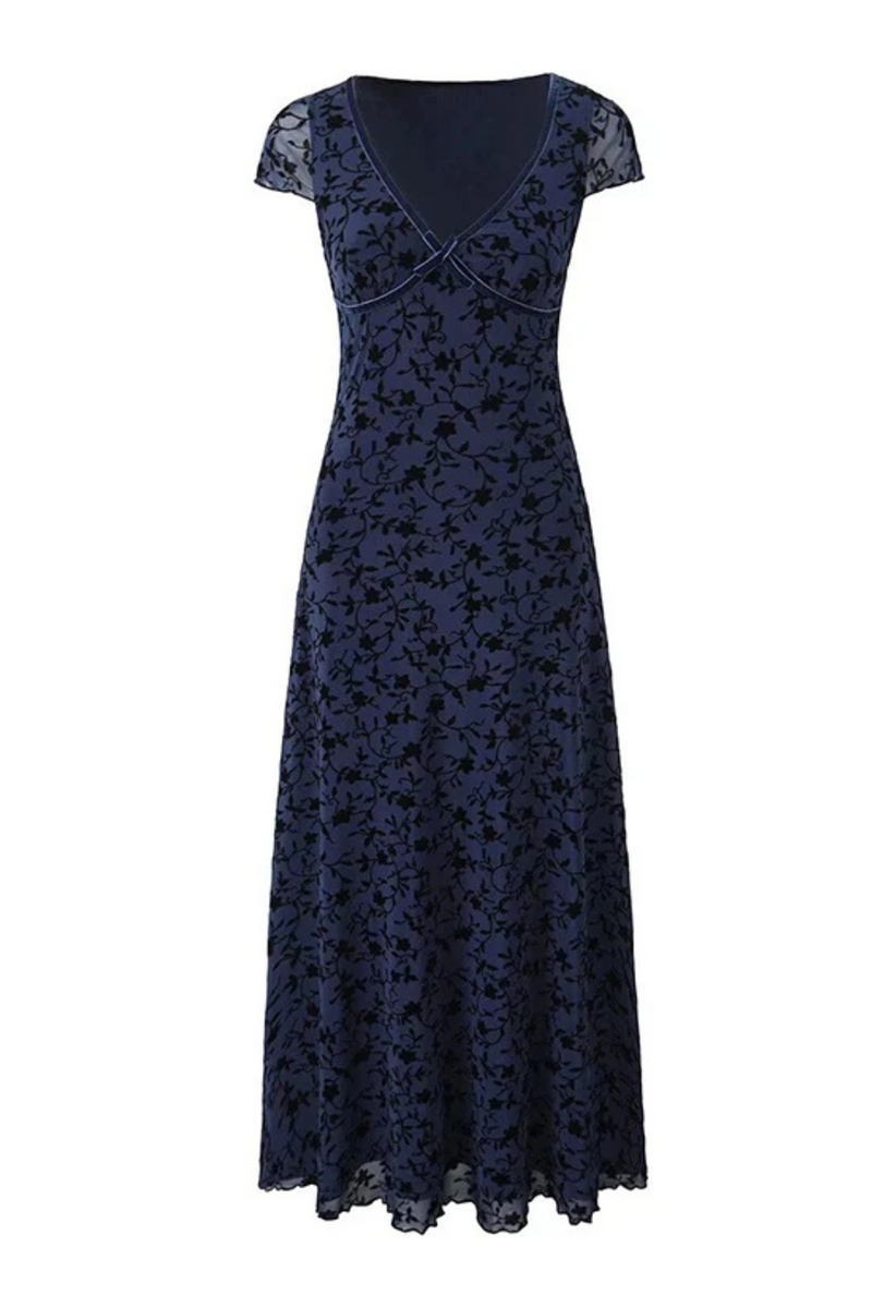 Summer Women Floral Dress High Waist A-line Midi Mesh Dresses