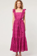 Ruffles Summer Open Back Maxi Long Dress Embroidery Hollow Out