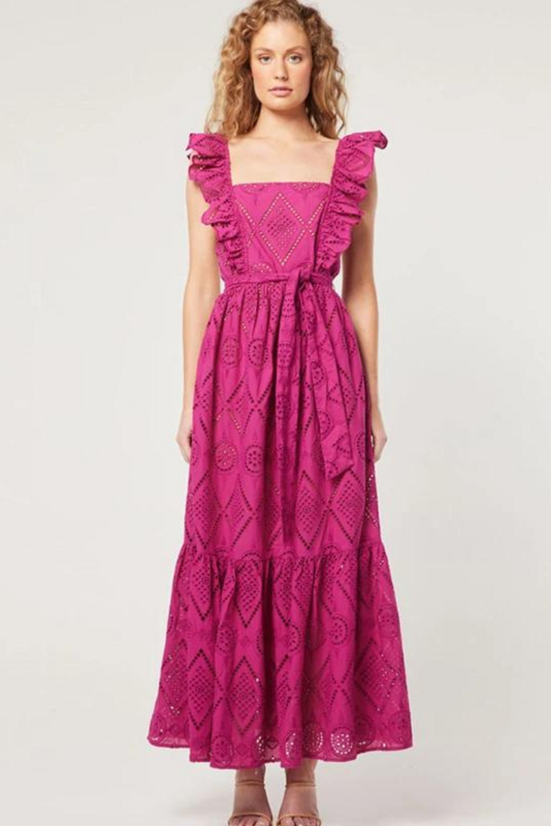 Ruffles Summer Open Back Maxi Long Dress Embroidery Hollow Out