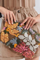 Embroidered Sequins Clutch Bag for Women Flower Straw Shoulder Crossbody Bags Summer Bag Vacation Big Purses