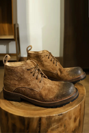 Spring Men Retro Round Toe Mid Heel Genuine Leather Ankle Lace Up Shoes Motorcycle Riding Desert Boots