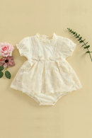 Summer Infant Baby Girl Princess Bodysuit Dress Short Puff Sleeve Bow Lace Jumpsuit Clothes