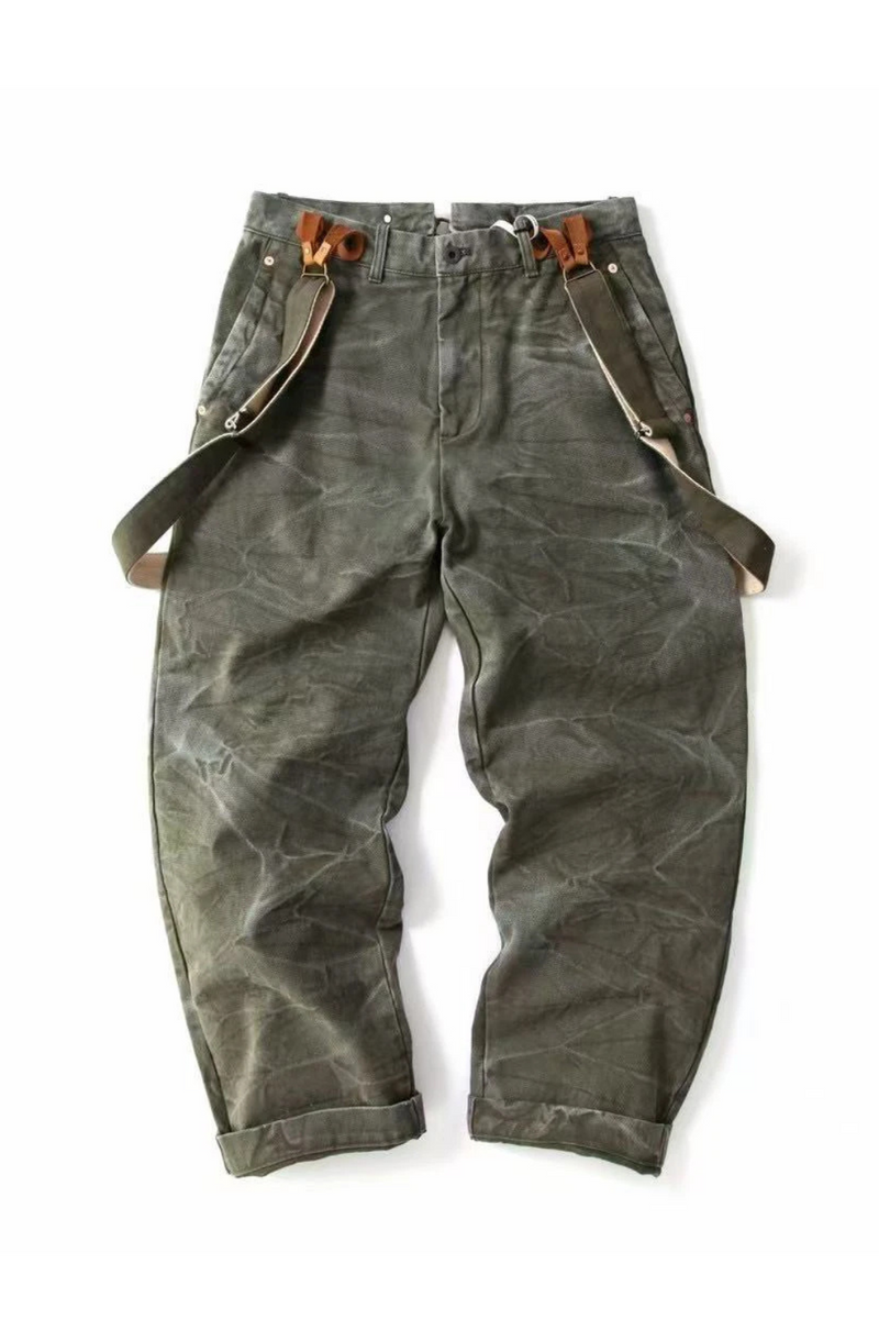 Cotton Washed Canvas Overalls - Durable Loose Straight Men's Lumberjack Casual Pants