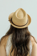 Casual Crochet Braid Trim Roll-Up Brim Sun Hat Short Brim Straw Jazz Fedoras