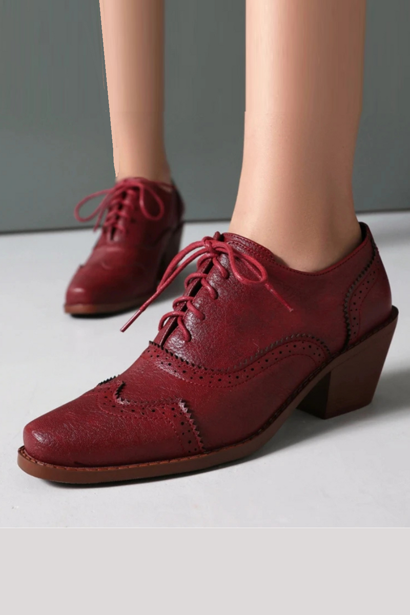 Loafers Shoes For Women Block Heels Lace-up Pumps Footwear Office Shoes Ladies