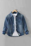 Spring Fall Denim Shirt Men Streetwear Jean Shirts Causal Loose Snap