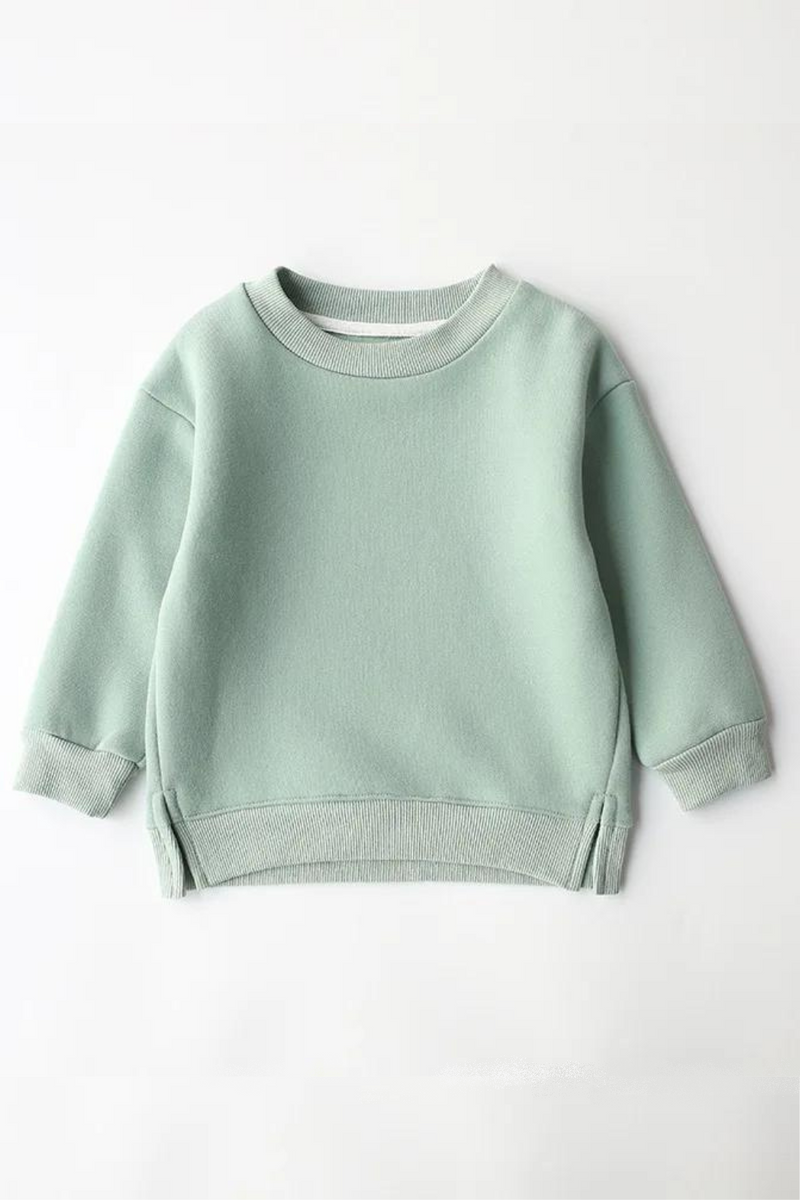 Round Neck Fleece Hoodies Middle Small Children Girl Boy Wear Pullover Solid Autumn Winter Kids Sweater Top