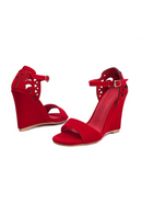 Women Sandals Buckles Suede Open Toe 10cm Wedge Heels