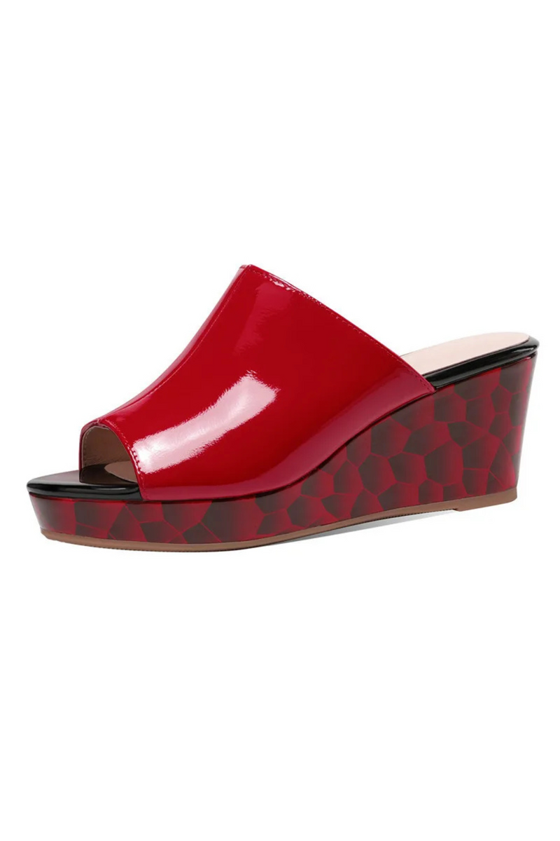 Patent Genuine Leather Shoes Women Slippers Wedges Heels Ladies Casual Shoes