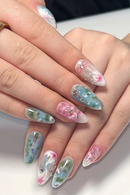 Fresh Almond Nails with Flower Charming Comfortable to Wear Manicure Nails for Women