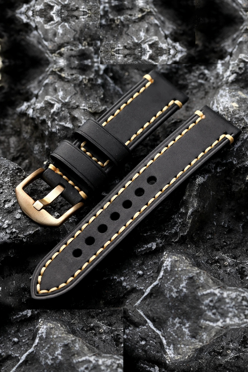 Handmade Head Strap with Bronze Buckle Men Style Brushed Leather Bracelet