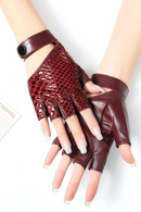Leather Gloves Female Snakeskin Half Finger Women Gloves