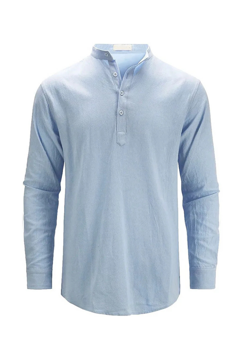 Spring Summer Men Linen Shirts Casual Lightweight Henley Neck Hawaiian Beach Shirts