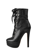 Women Black Ankle Boots For Woman Lace Up Side Zipper Booties