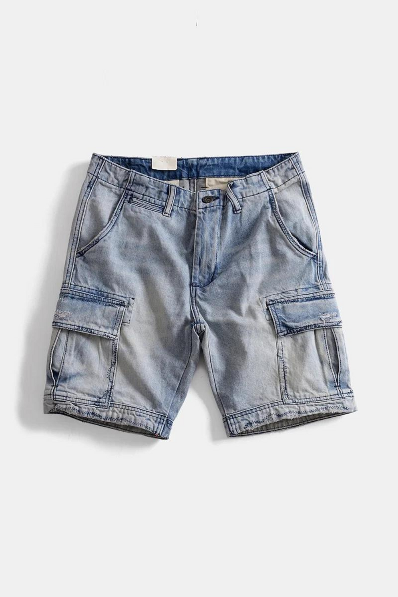 Summer cotton denim shorts men's washed casual