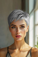 Women 4 Inch Pixie Cut Human Hair Wig Grey Haircut Laryed Straight Hairstyle Brazilian Remy Human Hair Wig