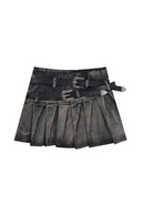 Summer Women Dark Academia Mini Pleated Jean Skirts Denim