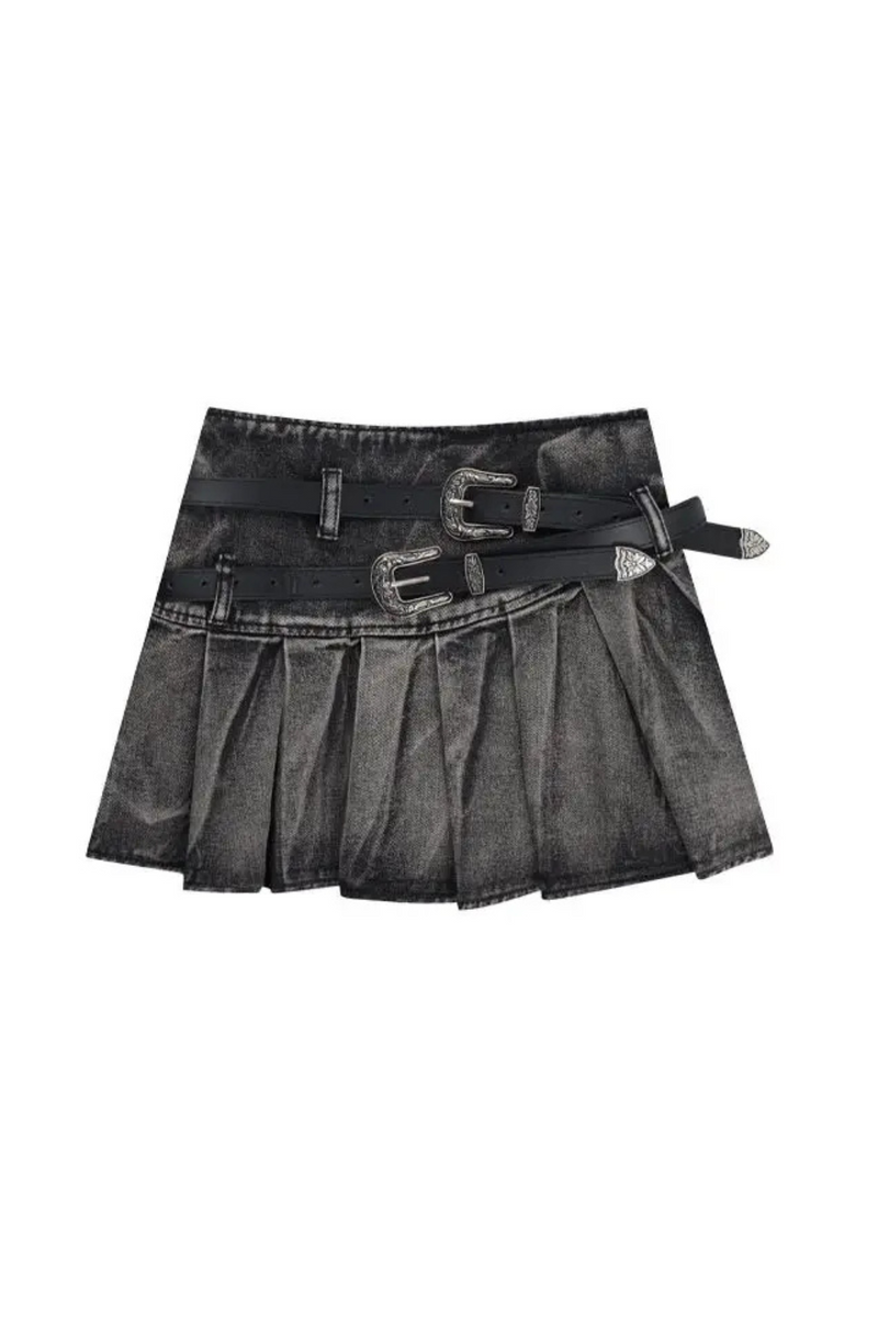 Summer Women Dark Academia Mini Pleated Jean Skirts Denim