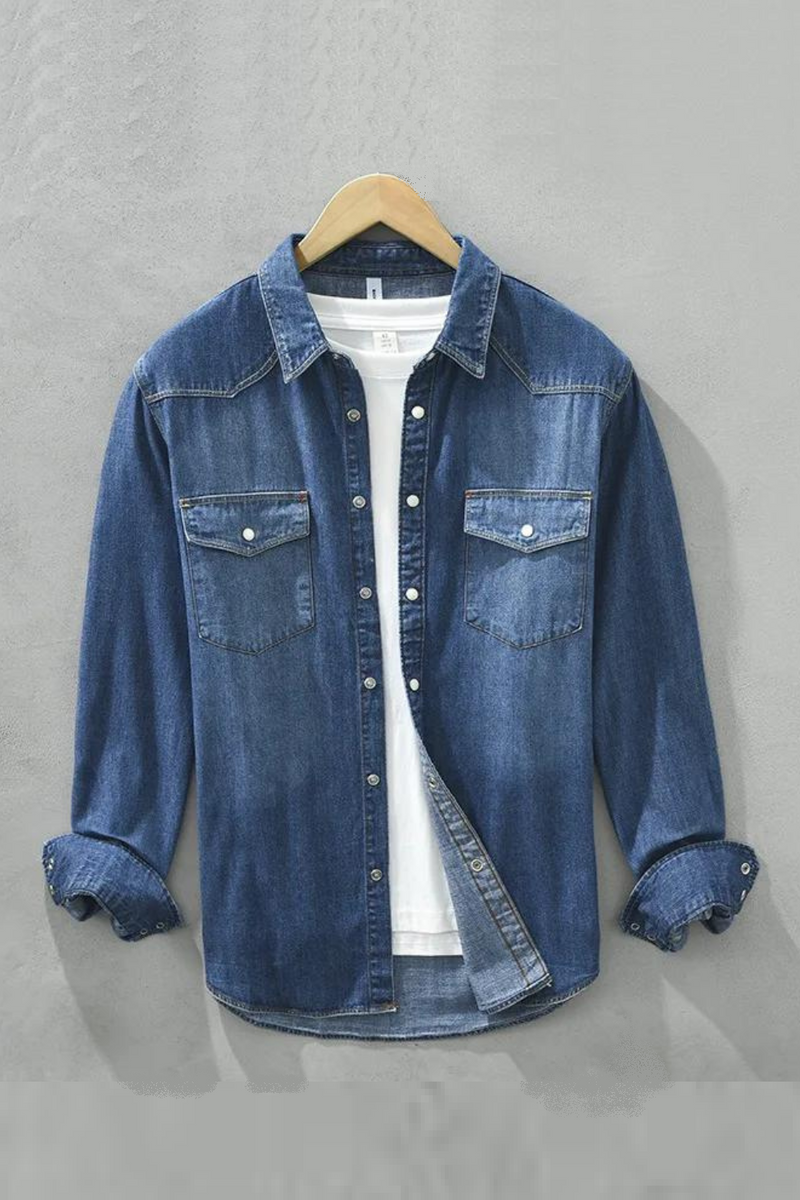 Spring Retro Denim Shirts Men Casual Cotton Gradient Men Clothing