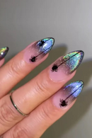 Halloween Almond Nail Tips Spider Glitter Nail Art Realistic Press on Nails with Tools Artificial False Nails with Charms