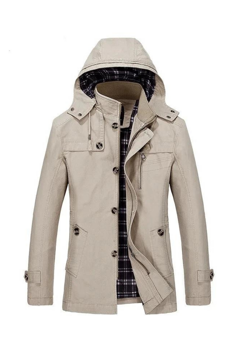 Spring and Autumn Men's Trench Coat Version of The Slim Long Men's Hooded Coat Men's Coat Thick