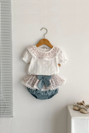 Baby Clothes Summer Set Cute Collar Short Sleeved Top Bag Fart Skirt Pants Girls Two-piece Set