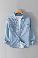 Denim Shirt Men Spring Causal Long Sleeve Shirts Style Slim Fit Blue Jean Tops Simple