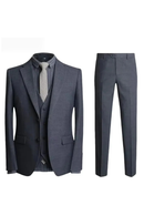 Obroi Gray suit with jacket, vest, and pants on a white background