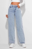Women Denim Pants With Pocket Zipper High Waist Casual Trousers Spring Summer Female Basic Straight Jeans