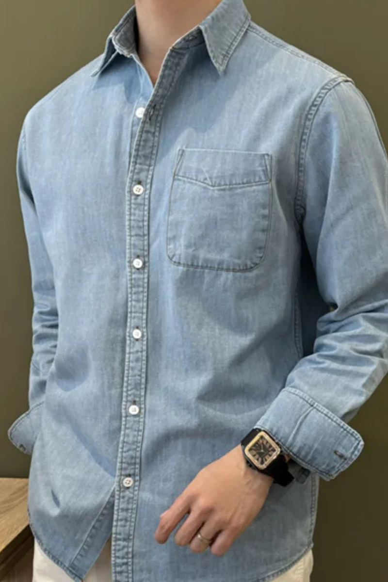 Denim Shirt Long Sleeve Shirt Retro Shirt British Versatile Casual Shirt