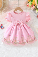 Newborn Birthday Cute Butterfly Floral Tulle Embroidery Mesh Short Sleeve Princess Formal Dresses Ootd For Baby Girl