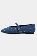 Denim Ballet Flats Women Round Toe Metal Rivets Shoes Buckle Mary Jane Shoe