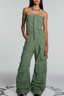Jumpsuits For Women Strapless Sleeveless High Waist Spliced Pockets Jumpsuit Female