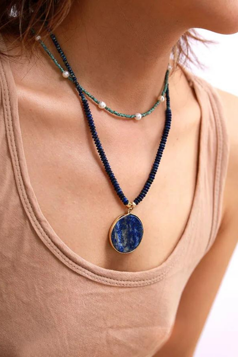 Simple Women Lapis Pendant Necklaces Chokers Chain Necklace Designer Seed Beads Jewelry