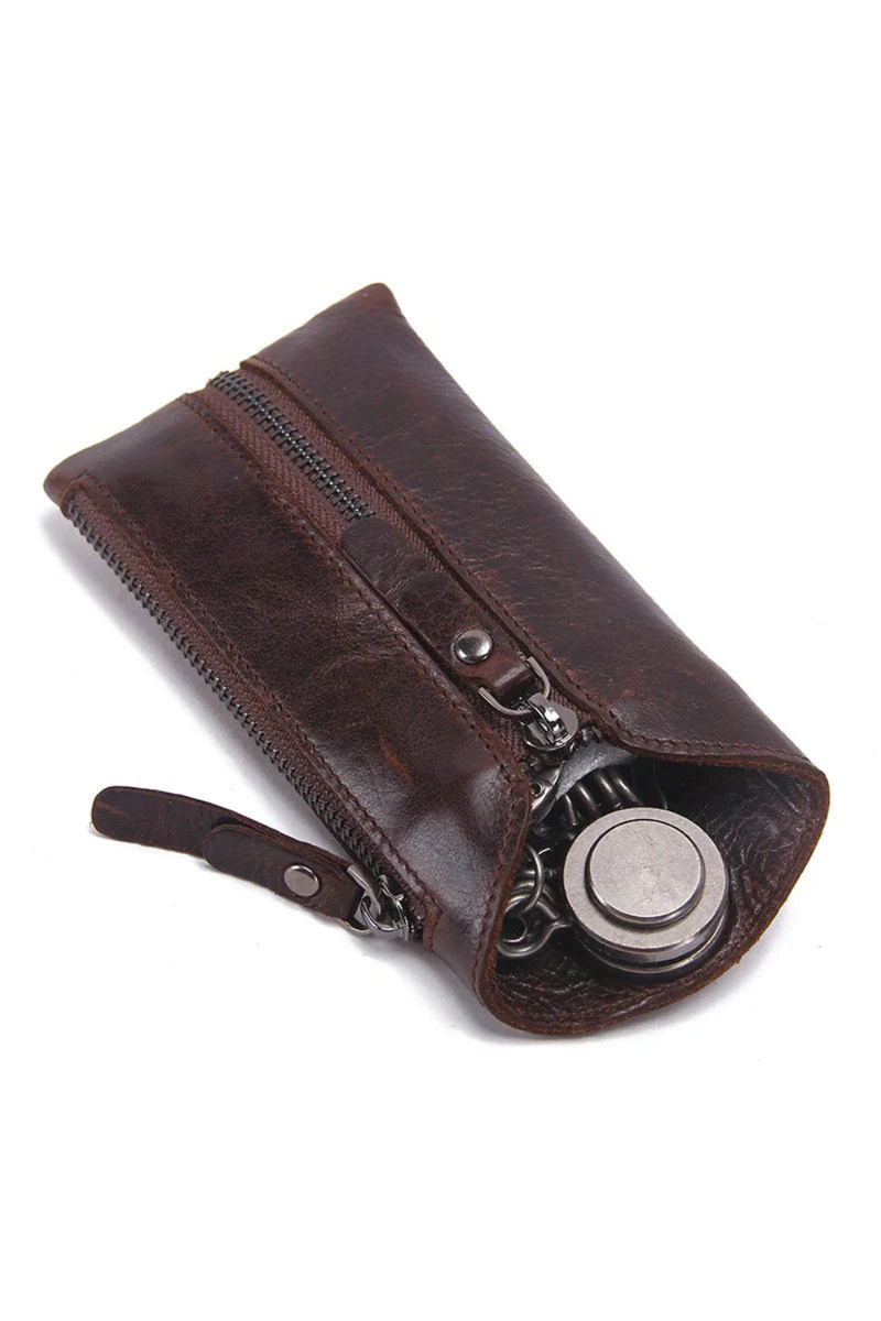 Genuine Leather Key Wallet Men Car Key Holder Zipper Keys Case Male Man Keys Organizer