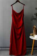 Luxury Red Silk Dresses for Women Sleeveless Spaghetti Strap Side Split Evening Elegant