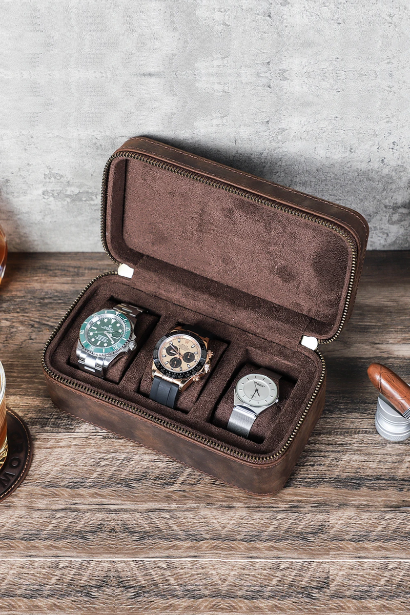 Genuine leather Watch Case Travel Storage Box for Ring Earrings Cufflinks Best Gift