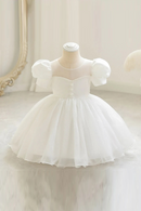 Puffy Mesh Princess Dress for Girls Beading Casual Kids Clothes Baby Graduation Ball Gown