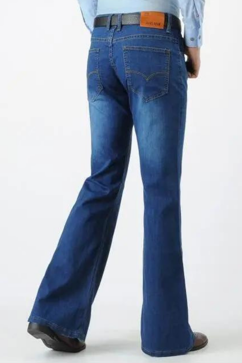 Spring Men Jeans Vintage Flare Long Denim Pants Blue Trouser Slim